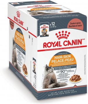 24 x 3oz Royal Canin Hair & Skin Care Chunks In Gravy Pouch Wet Cat Food USA | 641358-YIV