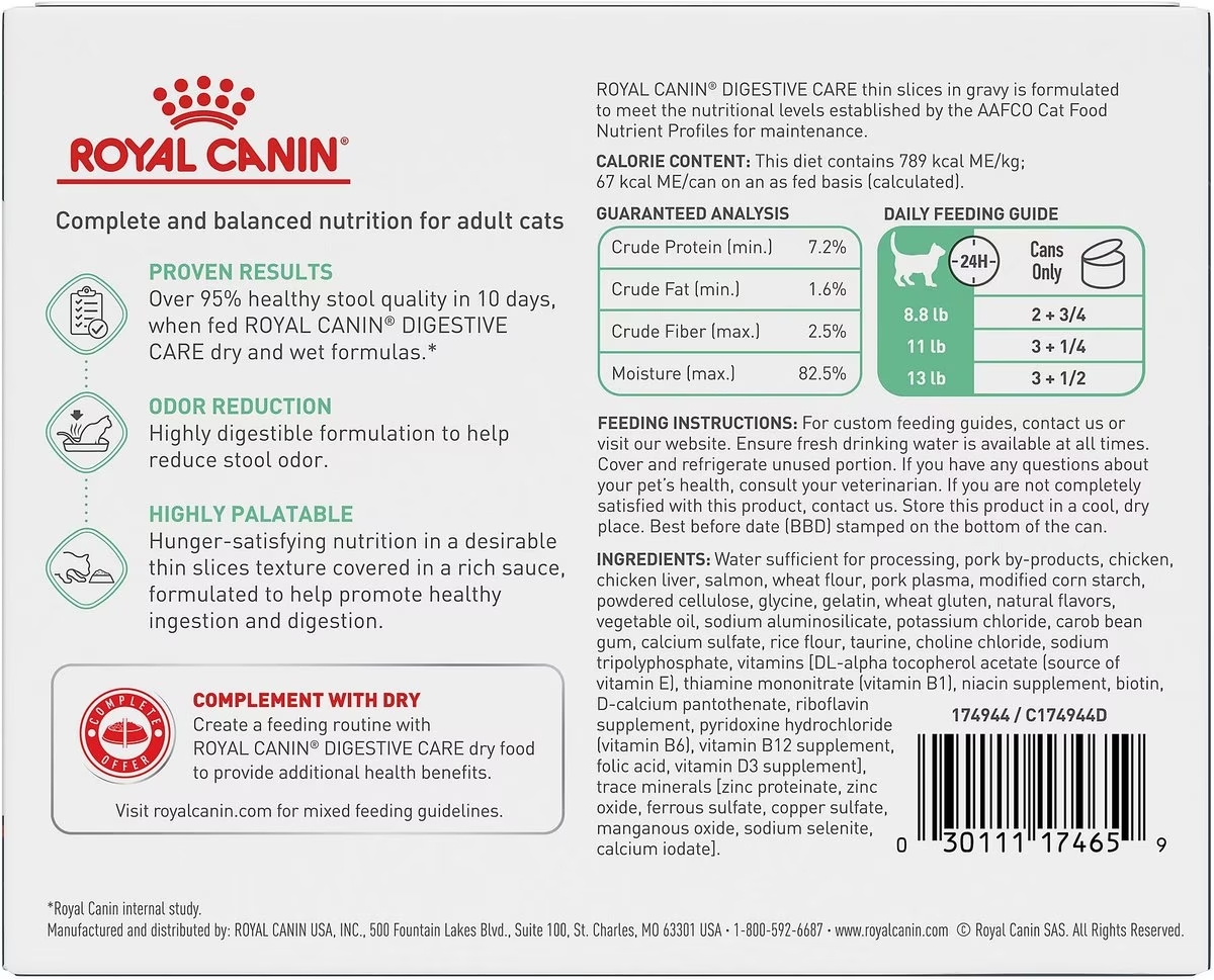 12 x 3oz Royal Canin Digestive Care Thin Slices In Gravy Canned Wet Cat Food USA | 602584-UMI