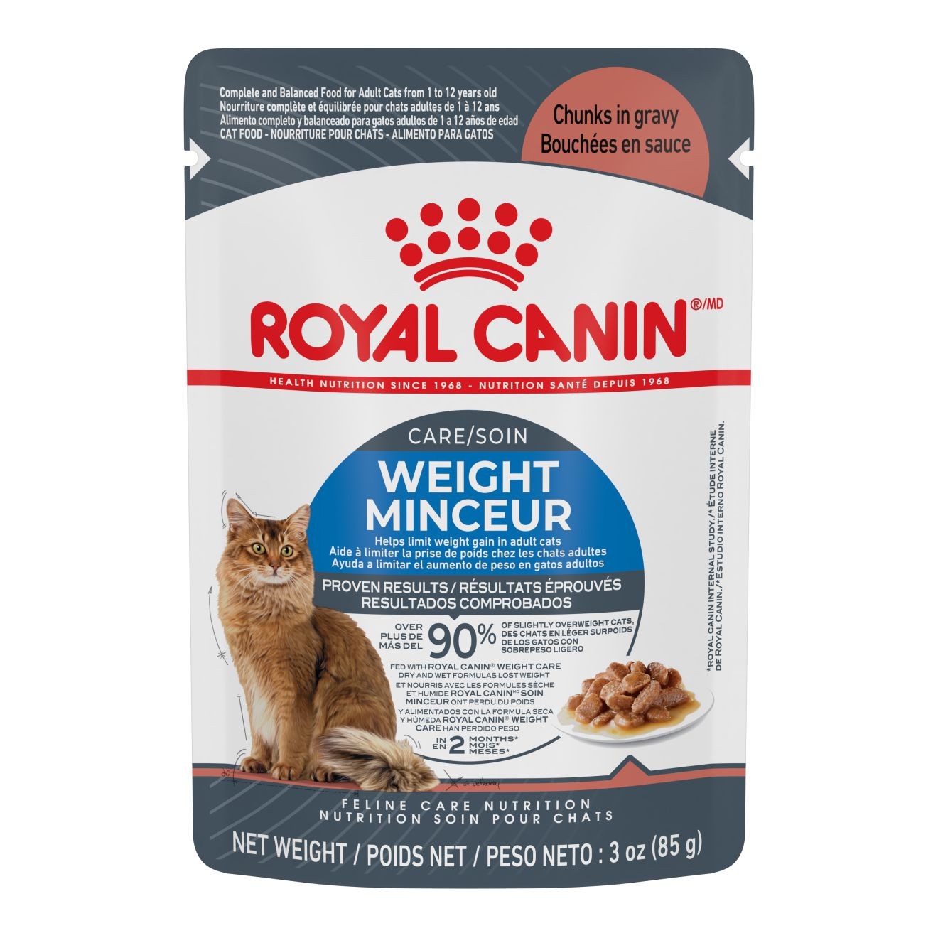 12 x 3oz Royal Canin Weight Care Chunks In Gravy Pouch Wet Cat Food USA | 418205-PUG