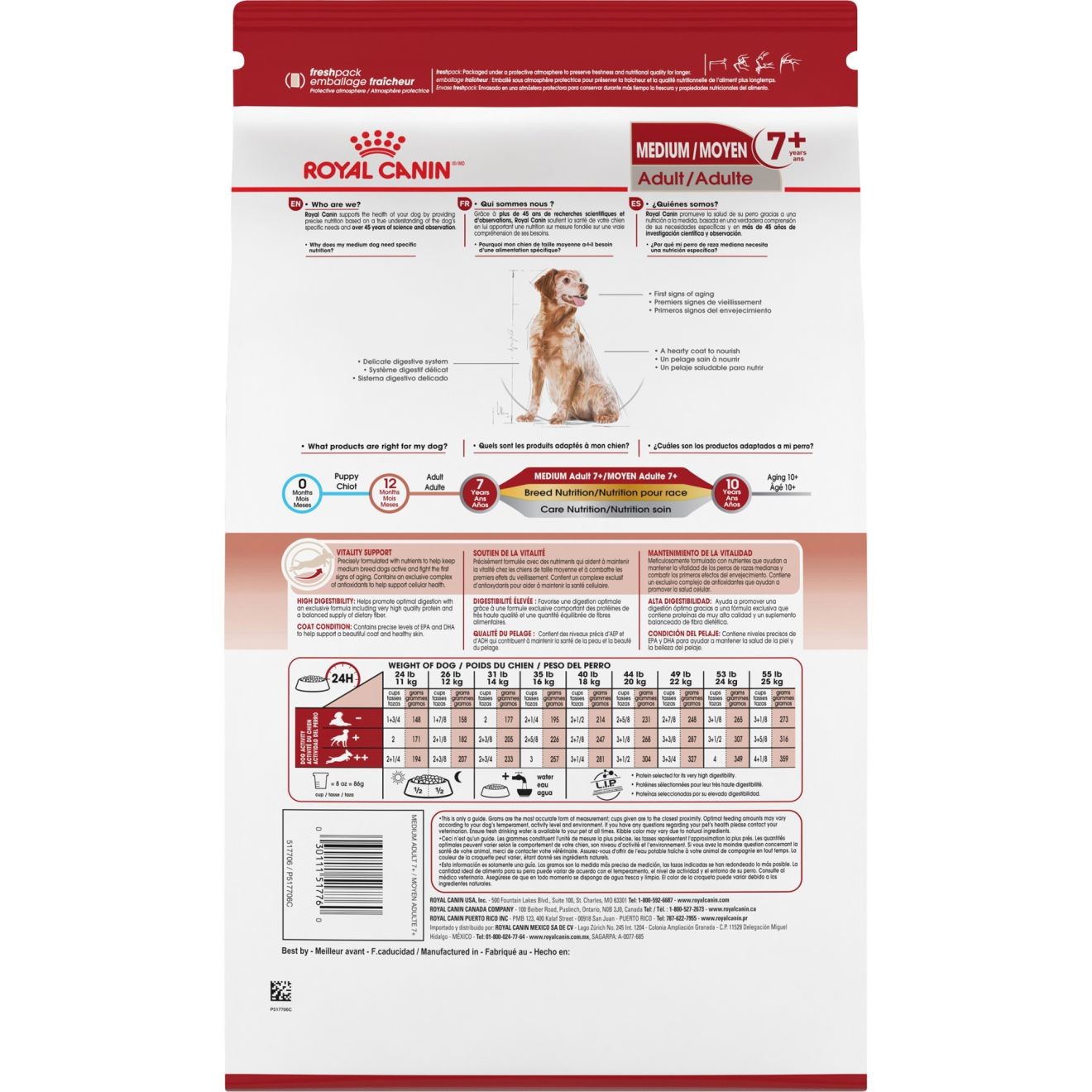 30lb Royal Canin Medium Adult 7+ Dry Dog Food USA | 963287-THA